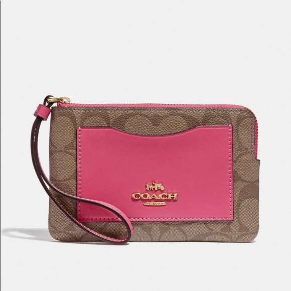Coach Bags Nwt Wristlet Card Wallet Pink Tan Brown Poshmark